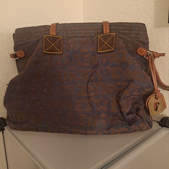 EUC Dooney & Bourke Denim and Brown Shoulder Bag - Picture 1 of 10